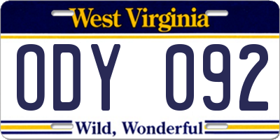 WV license plate ODY092