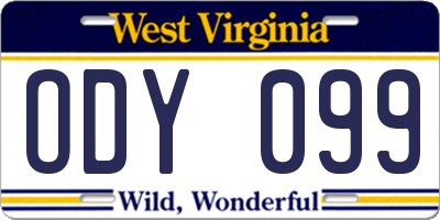WV license plate ODY099