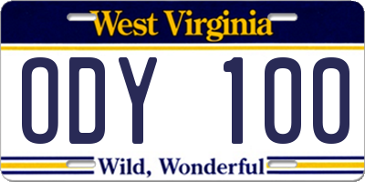 WV license plate ODY100