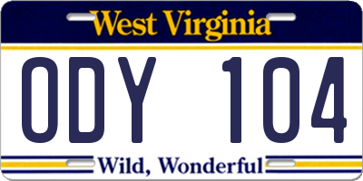 WV license plate ODY104