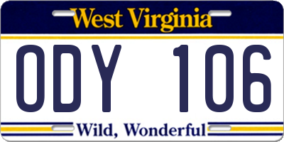 WV license plate ODY106