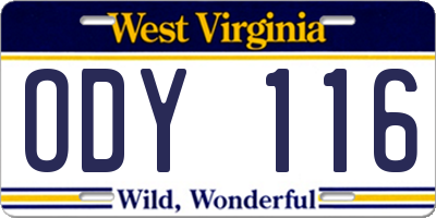 WV license plate ODY116