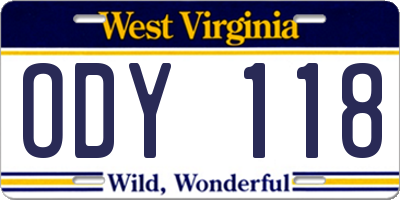 WV license plate ODY118
