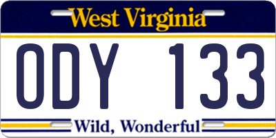 WV license plate ODY133