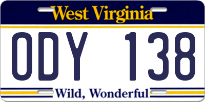 WV license plate ODY138