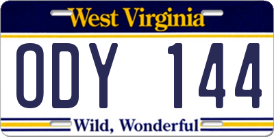 WV license plate ODY144