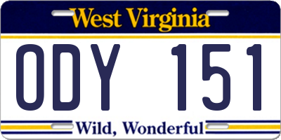 WV license plate ODY151