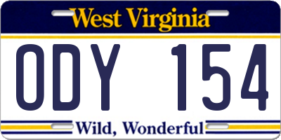 WV license plate ODY154