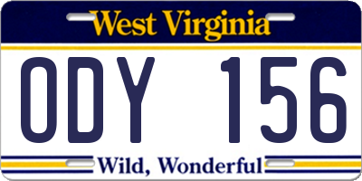 WV license plate ODY156