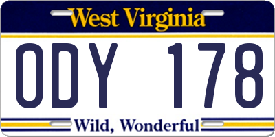 WV license plate ODY178