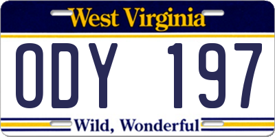 WV license plate ODY197