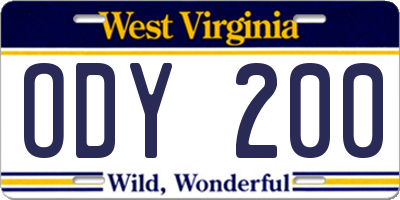 WV license plate ODY200