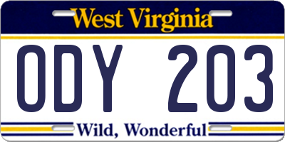 WV license plate ODY203