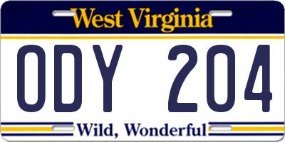 WV license plate ODY204
