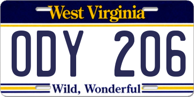 WV license plate ODY206