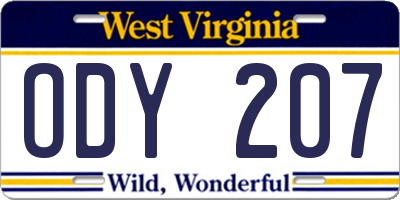 WV license plate ODY207