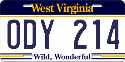 WV license plate ODY214