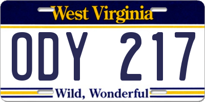 WV license plate ODY217