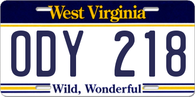 WV license plate ODY218