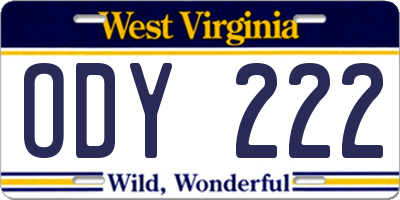 WV license plate ODY222