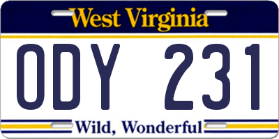 WV license plate ODY231