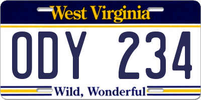 WV license plate ODY234