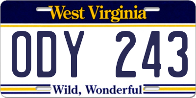 WV license plate ODY243