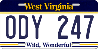 WV license plate ODY247