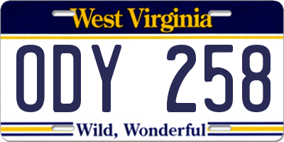 WV license plate ODY258