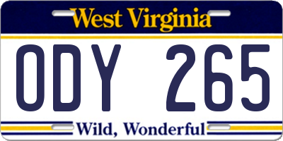 WV license plate ODY265