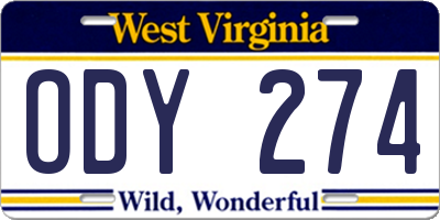 WV license plate ODY274