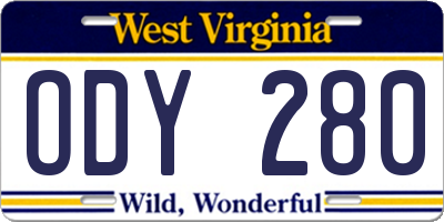 WV license plate ODY280