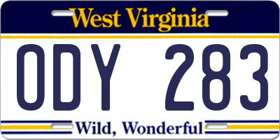 WV license plate ODY283