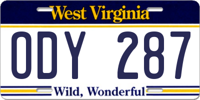 WV license plate ODY287