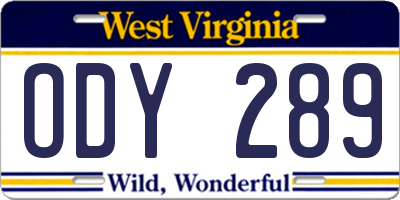 WV license plate ODY289