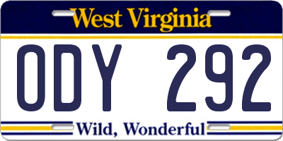 WV license plate ODY292