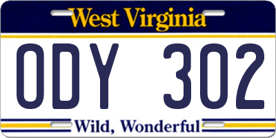 WV license plate ODY302