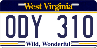 WV license plate ODY310