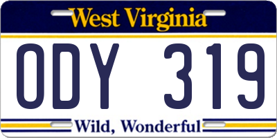 WV license plate ODY319