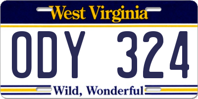 WV license plate ODY324