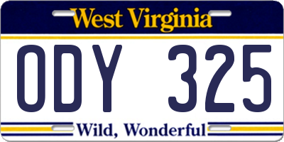 WV license plate ODY325