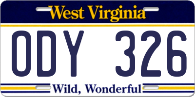 WV license plate ODY326