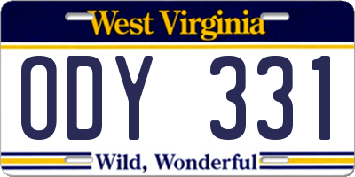 WV license plate ODY331