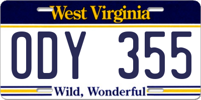 WV license plate ODY355