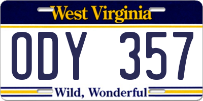 WV license plate ODY357