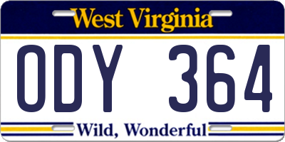 WV license plate ODY364