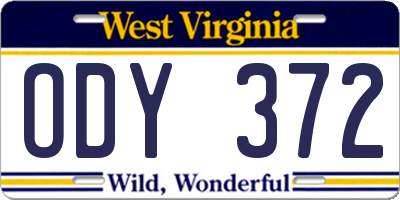 WV license plate ODY372