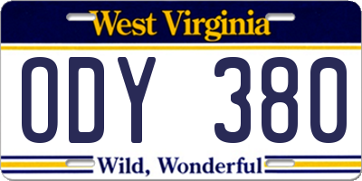 WV license plate ODY380