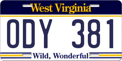 WV license plate ODY381
