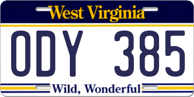 WV license plate ODY385
